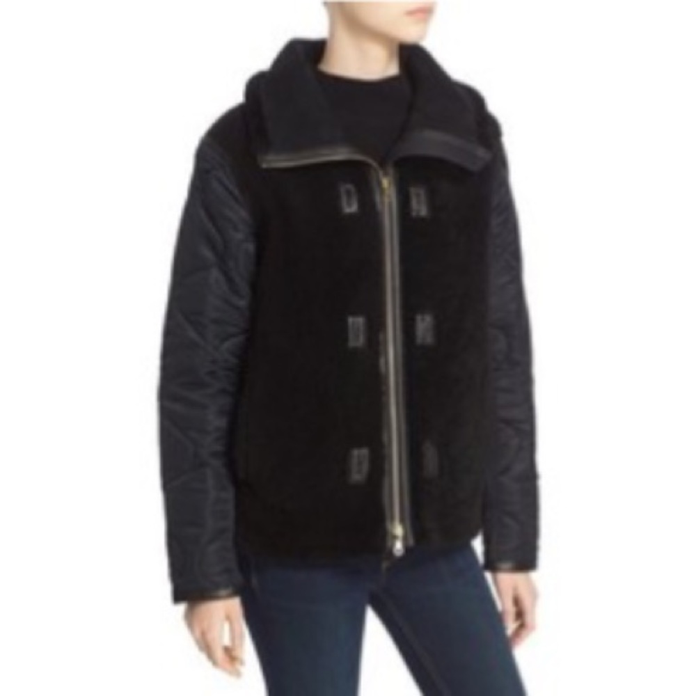 Rag & Bone Elson Leather Trim Genuine Shearing Liner Jacket in Black size S